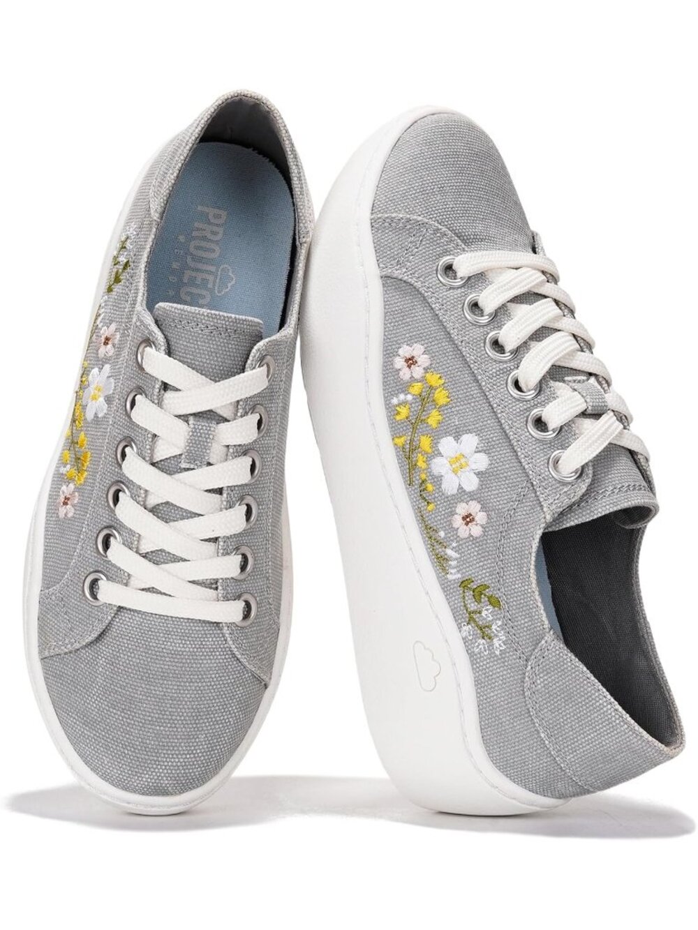 Project Cloud Women's Light Grey Closed Toe Bossy Lace Up Platform Sneakers
